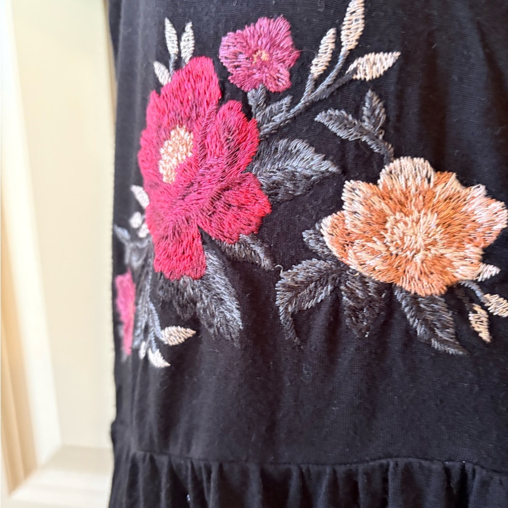 American Eagle Outfitters Black Tee with Floral Embroidery